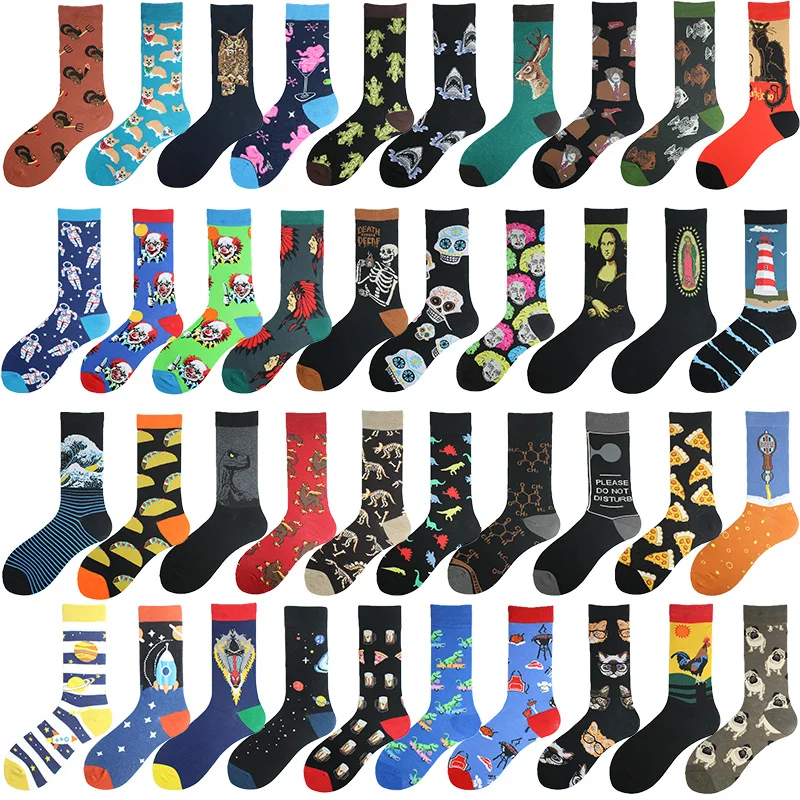 Men Dinosaur Astronaut Planet Crew Socks Harajuku Big Size Sokken Unisex Skateboard Divertidos Happy Design Hip Hop Funny Socks