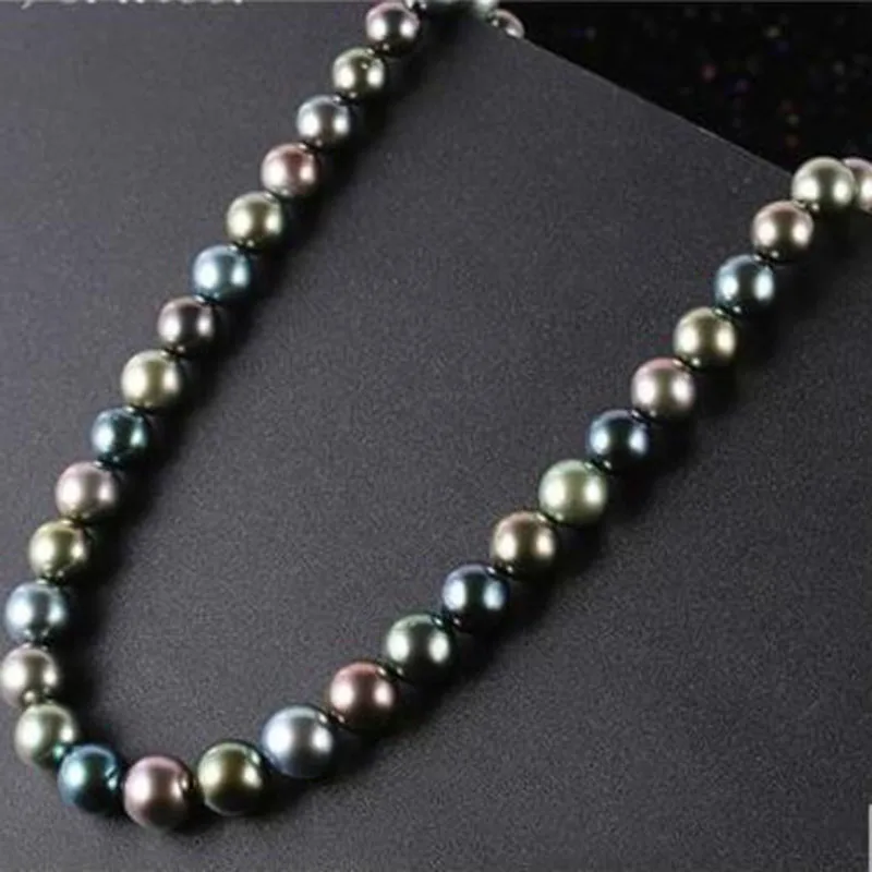 

gorgeous10-11mm round tahitian multicolor pearl necklace 18inch 925s