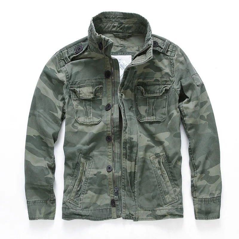 Casual Men Hombre Camo Sportswear Denim Jacket Green Military Camouflage Bomber Coat Male Autumn Vintage Pocket Jeans Outwear