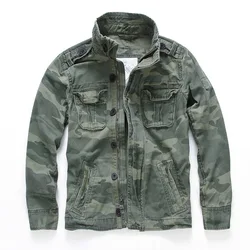 Casual Men Hombre Camo Sportswear Denim Jacket Green Military Camouflage Bomber Coat Male Autumn Vintage Pocket Jeans Outwear