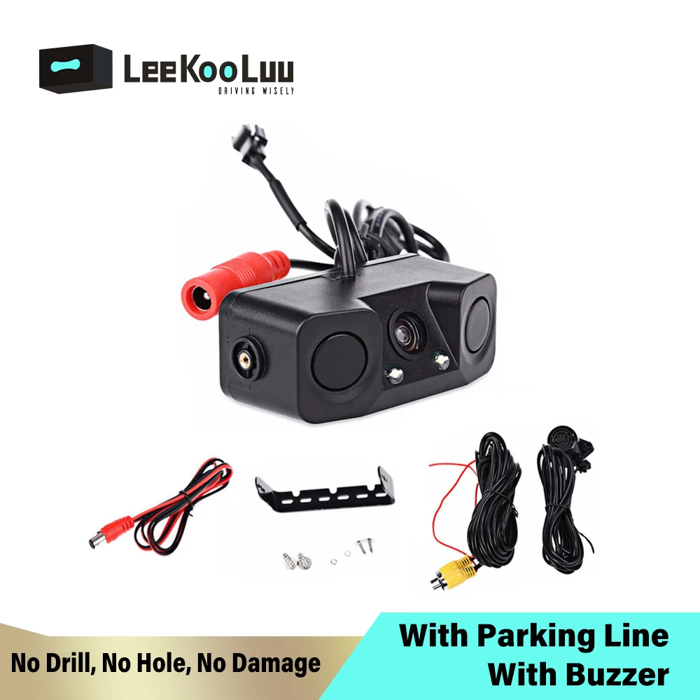 

LeeKooLuu Car Rear View Camera Car Reverse Parking Sensor with 2 Radar Detector BiBi Alarm Waterproof Car Backup Rear Camera