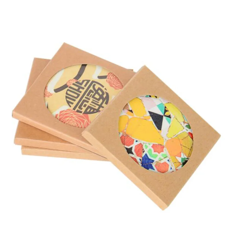 100pcs Kraft Paper Coaster Packaging Box With Window DIY Gift Boxes for Ceramic Cup Mat Mug Pad Packaging