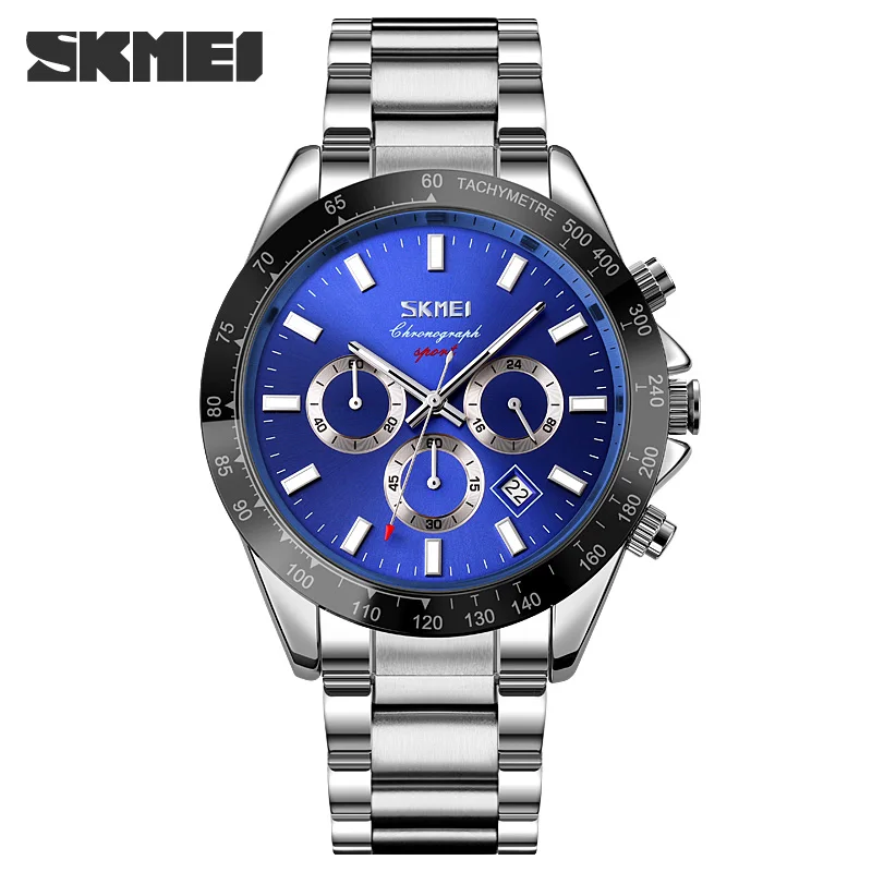 Stainless Steel Quartz Watch SKMEI Men's Watches Luxury Fashion Man Watches Stopwatch Calendar Clock Reloj Hombre Wristwatch