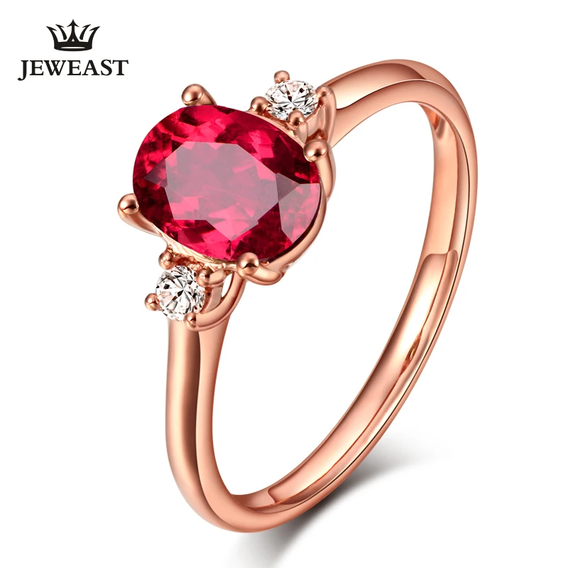 LSZB Natural red tourmaline 18K Pure Gold 2023 New Hot Selling Top Ring Women Heart Shape Ring For Ladies Woman Genuine Jewelry