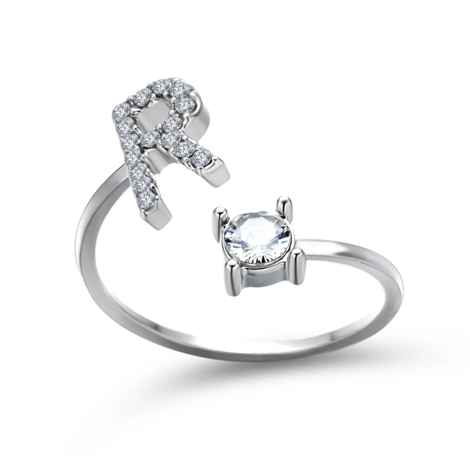 Kreative A-Z Alphabet 26 Brief Ringe Personlity Initial Name Offene Ringe Silber Farbe Strass Finger Ring Partei Schmuck Geschenk – Detail 19