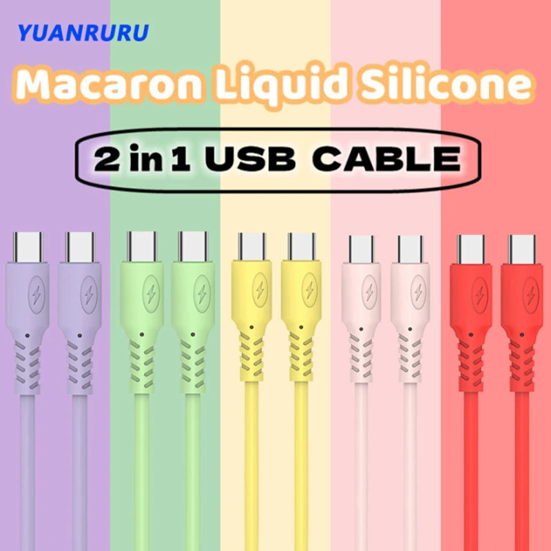 2 in 1 USB Cable Type-C Cable Wire Fast Data Charging Quick Charge USB Wire Cord Color Liquid Silicone Cable for Huawei Samsung