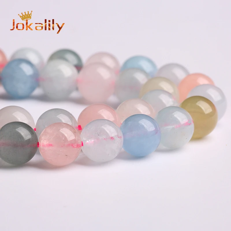 Natural Morganite Gemstone Beads Colorful Stone Round Loose Spacer Beads for Jewelry Making DIY Bracelet 4 6 8 10 12mm 15