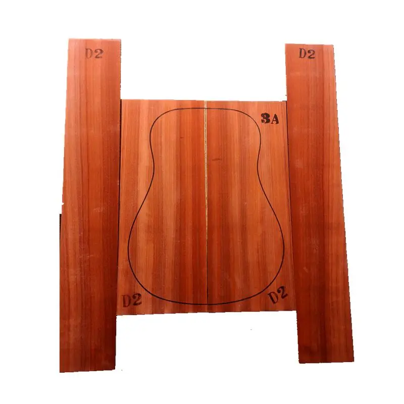 Okładzina z drewna sandałowego afrykańskiego (red sandalwood) klasy 3A, mahoniu badu, materiał wełniany na tył gitary, kompletny zestaw materiałów do budowy gitary.