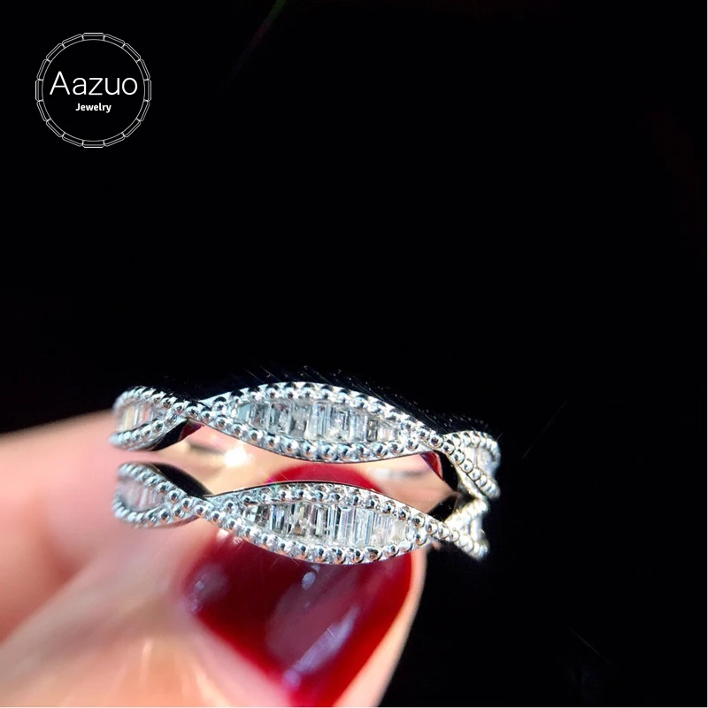 Aazuo Orignal 18K Solid White Gold Real Diamonds 0.10ct Classic Wave Line Ring Gift For Woman Engagement Birthday