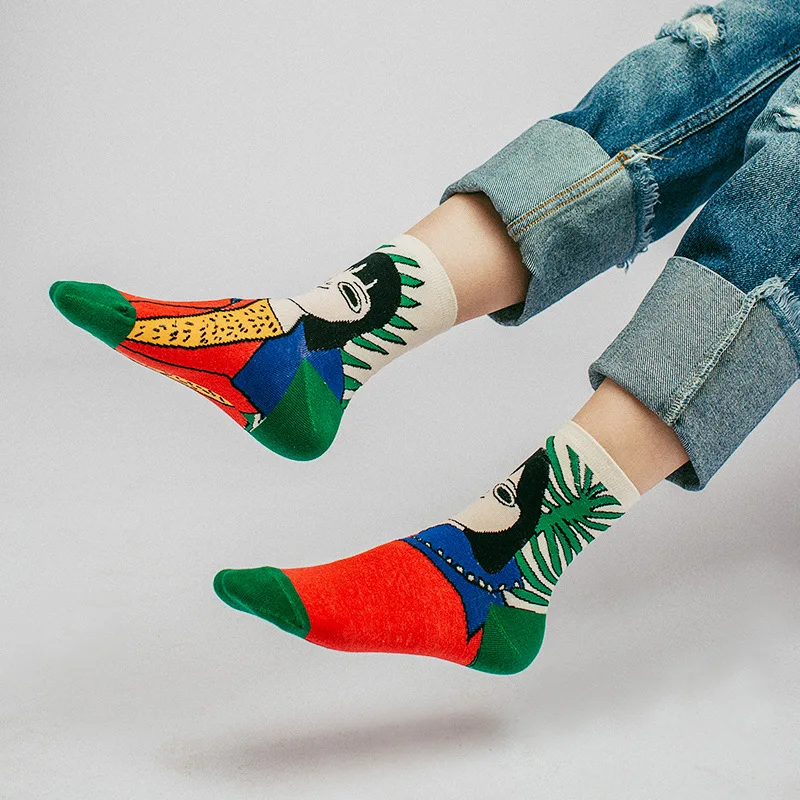 Funny Cartoon Girl Patterned Women Ankle Cotton Socks Women Short Hipster Japanese Casual Creative Cute Socks Art Funny Sox