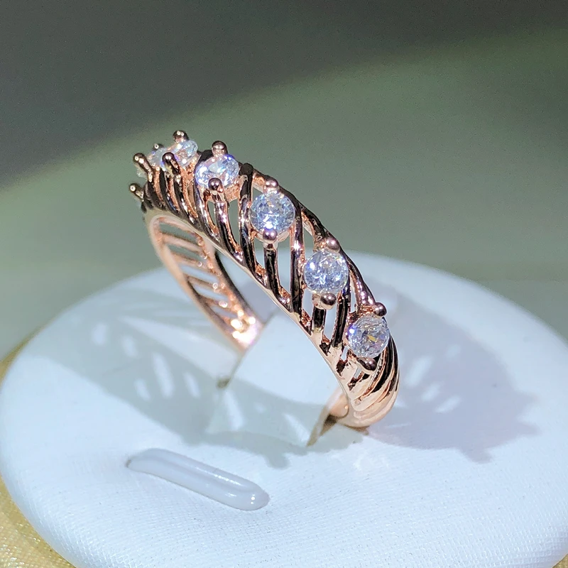 New style rose gold single row zircon hollow ring ladies 925 sterling silver fashion jewelry ring party birthday gift wholesale