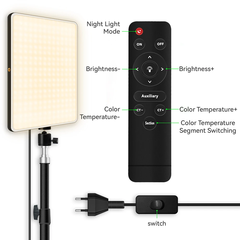 Luz de vídeo led com tripé profissional suporte de controle remoto pode ser escurecido painel de iluminação studio photo live streaming fill-in lâmpada