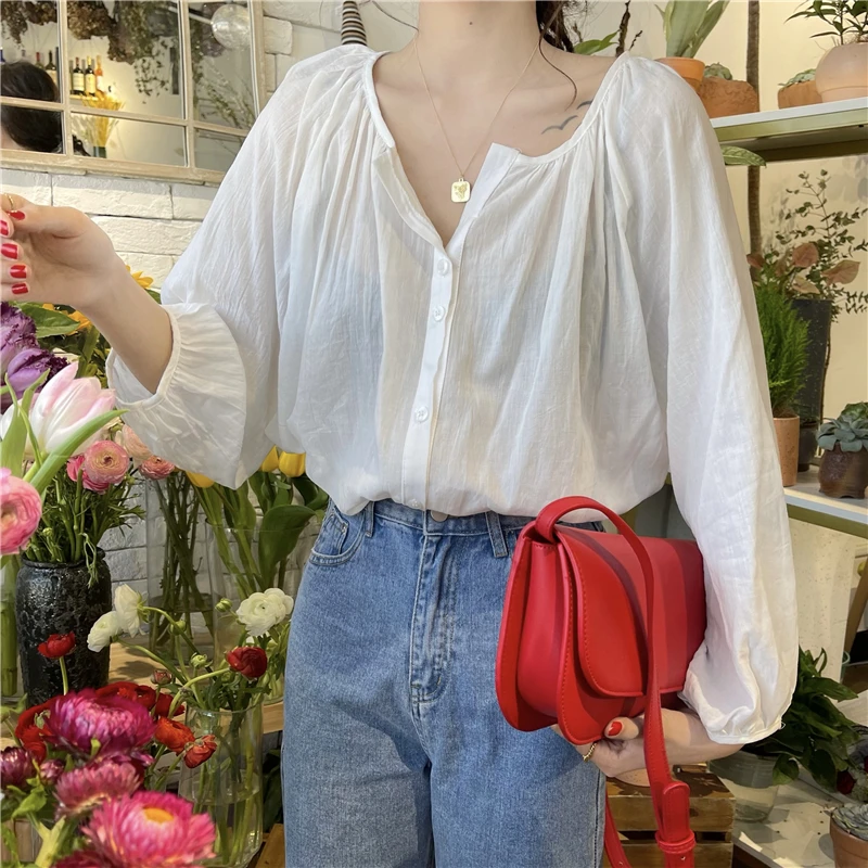 Shirts Women Tender French Style Lady Elegant Solid Long Sleeve Loose Summer Daily All-match Version Tops Female Ulzzang Newly