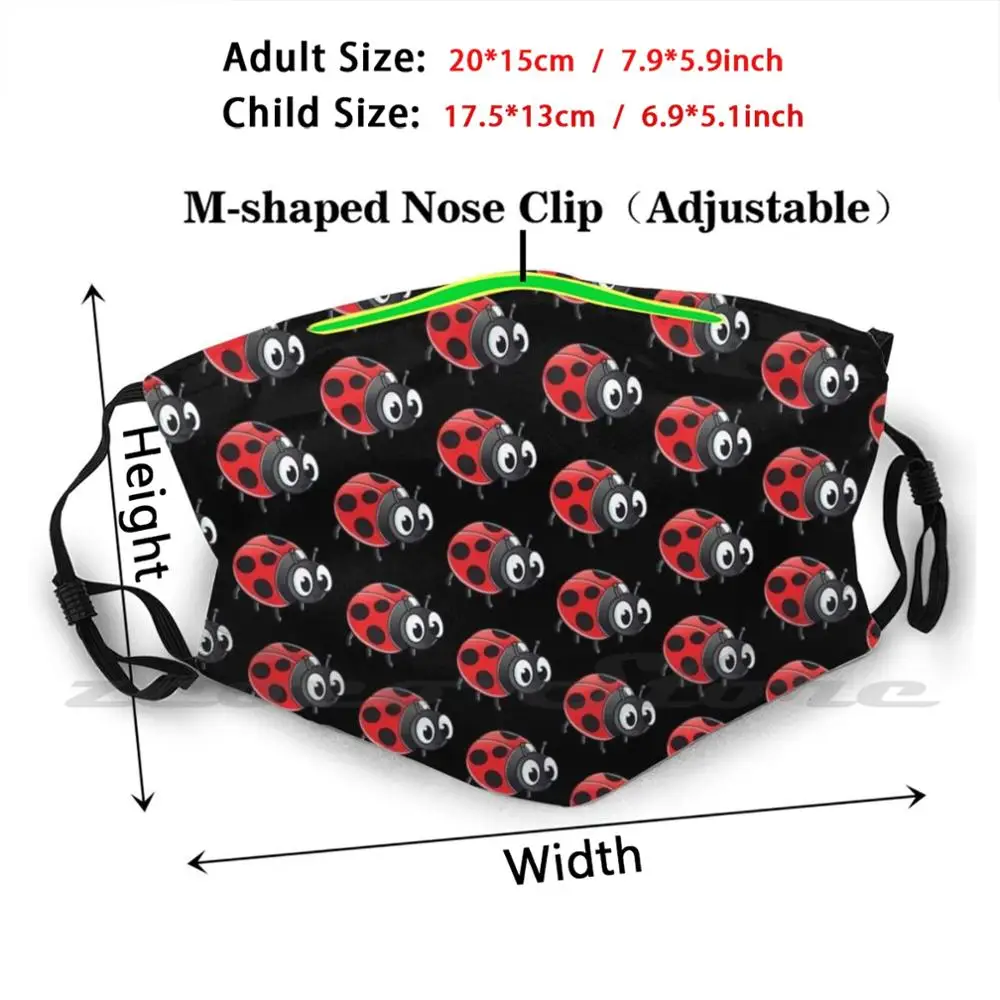 Ladybird Pattern Face Mask For Kids Mask DIY Washable Filter Pm2.5 Mouth Trending Ladybird Pattern Kids Ladybird Pattern Kids