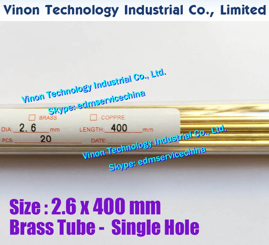 (25PCS/LOT) 2.6x400MM EDM Brass Tube Single Hole, Brass EDM Tubing Electrode Tube Single Channel, Diameter 2.6mm, 400mm Long