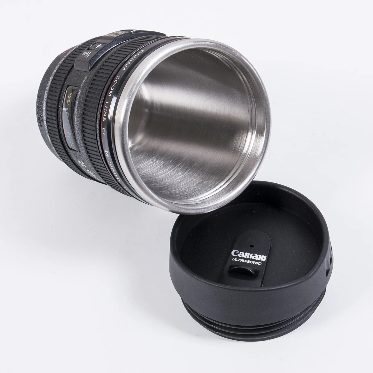 400ML 304 Stainless Steel Cup Lens Thermos Camera Travel Coffee Tea Cup Mug Lens Creative Cup Brushed Liner Black Water Bottle