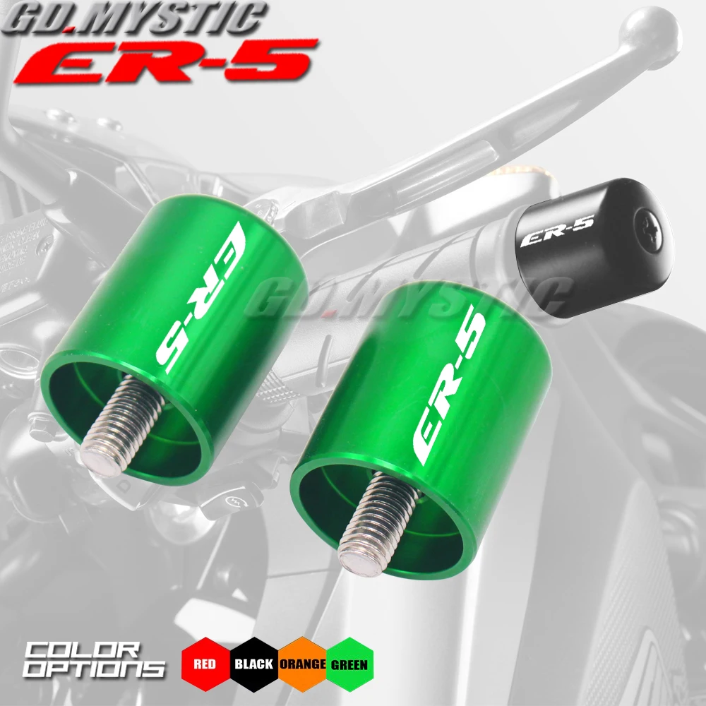 Motorcycle Accessories CNC Handlebar Grips Bar Ends Cap Slide Laser Logo For Kawasaki ER-5 ER5 ER 5 2004-2005