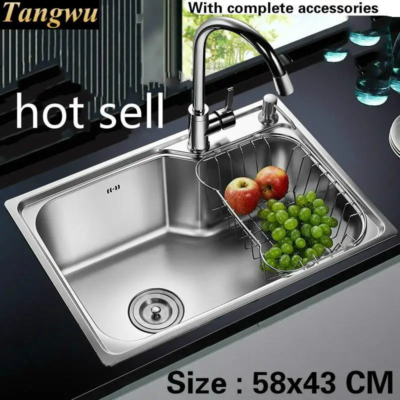 

Free shipping Food grade 304 stainless steel hot sell kitchen sink 0.8 mm thick ordinary single trough washing dishes 58x43 CM