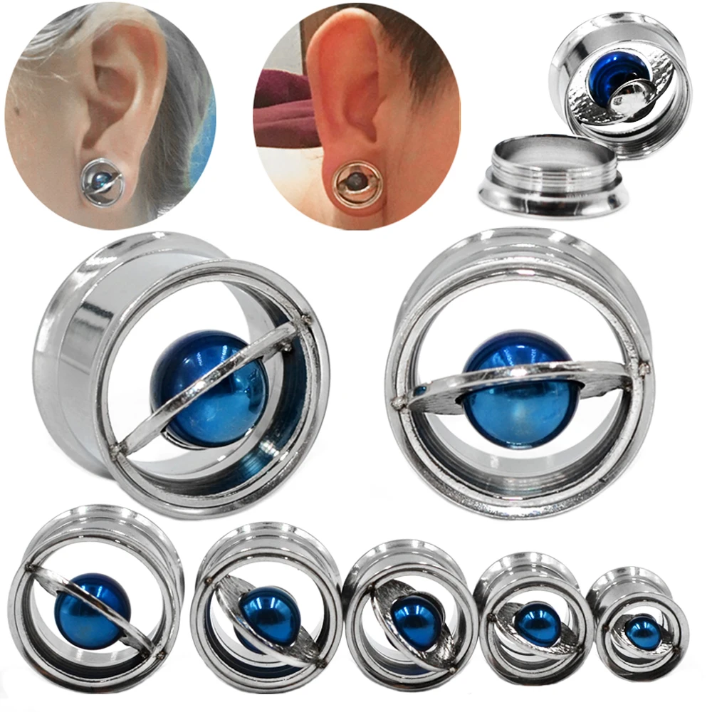 2PCS Stainless Steel Planet Ear Gauges Internally Threaded Ear Tunnel Earring Expander Ear Plugs Fashion Body Piercings Jewelry