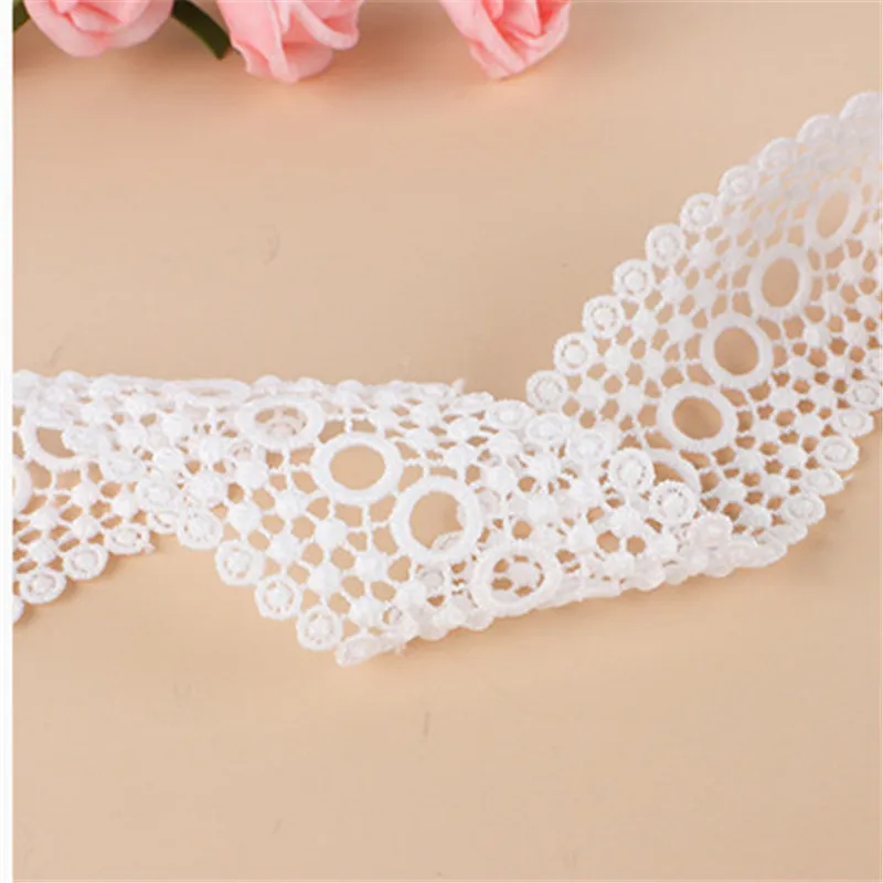 Black and White Color 4cm Width Round Shape Dotted Webbing Soft Sewing Lace Decoration Embroidered Lace Trim 1Yard