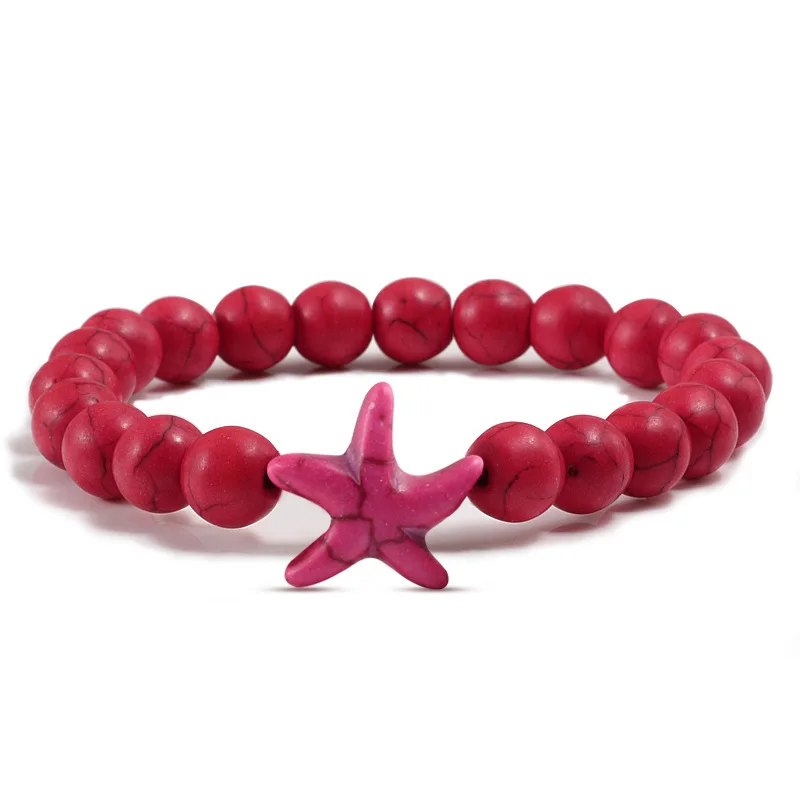 Fashion Starfish Blue Green Turquoises Beaded Bangles Bracelets Beach Charm Jewelry Sea Star Natural Stone Bracelet Couple Gifts
