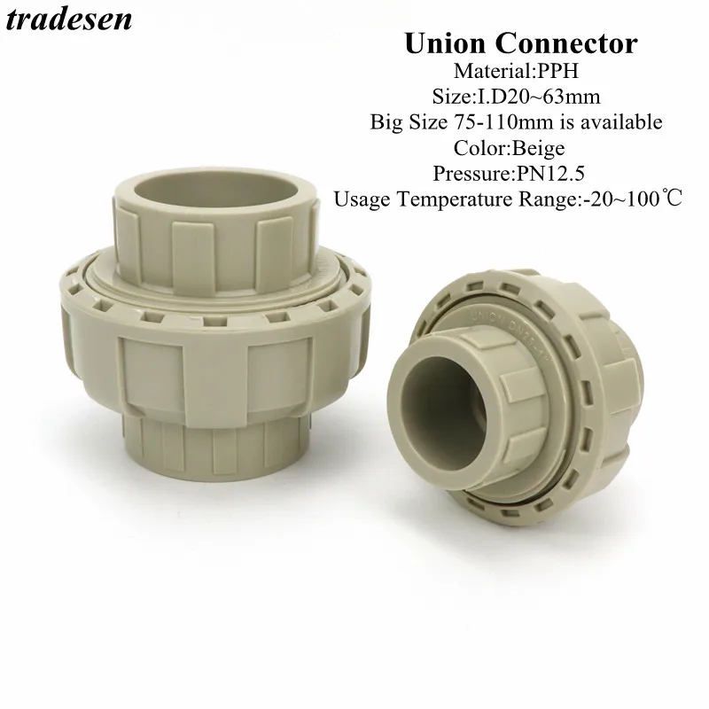 1Pcs I.D20mm 25mm 32mm 40mm 50mm PPH Union Pipe Fittings Coupler Water Connector For Garden Irrigation Hydroponic System