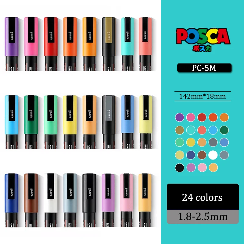 

21/24 Color Mitsubishi PC-1M/3M/5M POSCA POP Poster Water-based Advertising Pen Marker 0.7-2.5MM Painting Graffiti