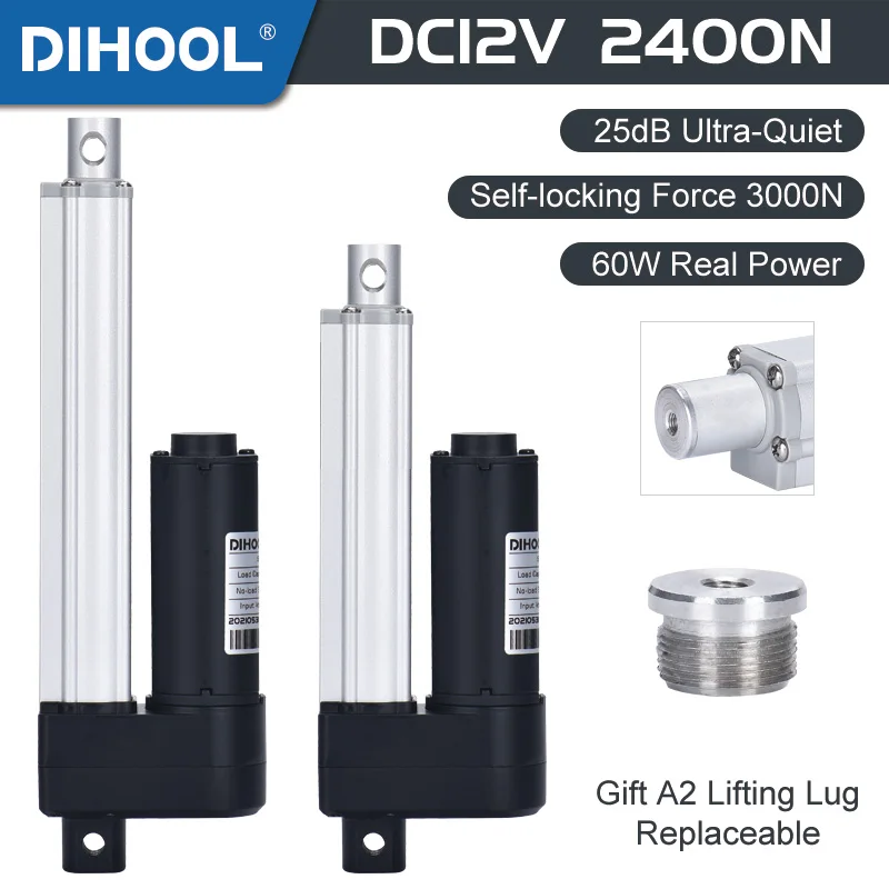 12V 60W DC Motor Electric Linear Actuator 2400N 50MM 100MM 200MM 500MM Stroke Silence Cabinet Lift  Telescopic Rod Motion