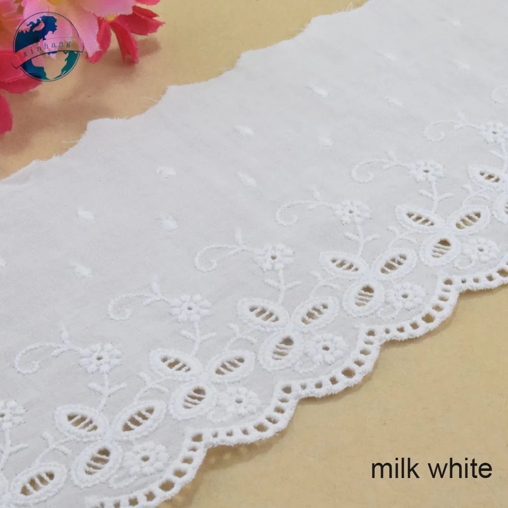 Cotton Embroidey White 10cm Width Lace  Sewing Ribbon Guipure African Lace Fabric Trim Wedding DIY Garment Accessories#4261