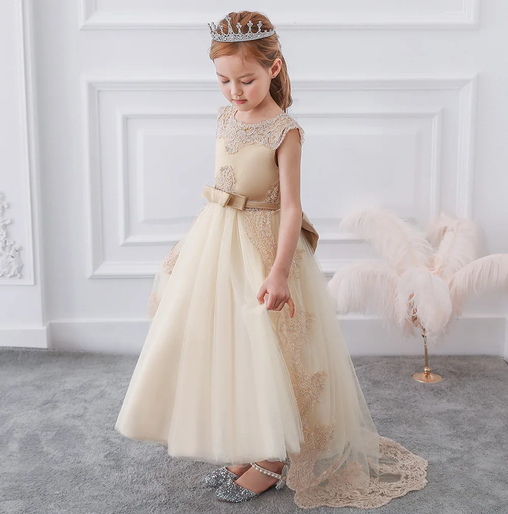 Girls Dress Elegant White Bridesmaid Kids Clothes For Girls Children Long Princess Party Wedding Vestidos 13 14 Years Vestidos