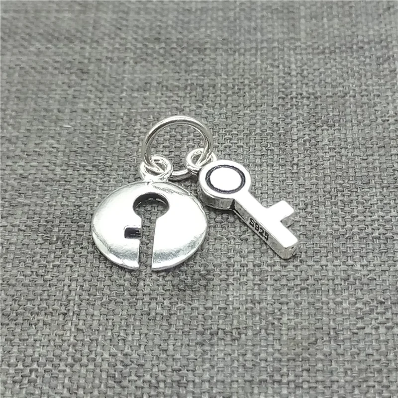 1 Pieces of 925 Sterling Silver Lock and Key Charms for Bracelet Necklace