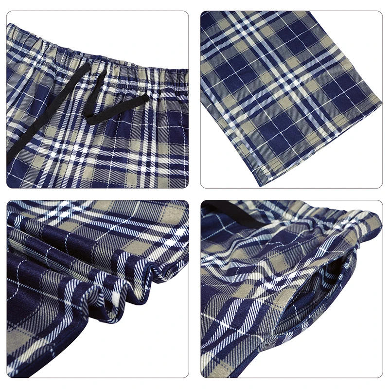 Pantalones de casa para hombre, franela de algodón, pantalones cálidos para dormir para otoño e invierno, pantalones de pijama con estampado a cuadros de talla grande para hombre