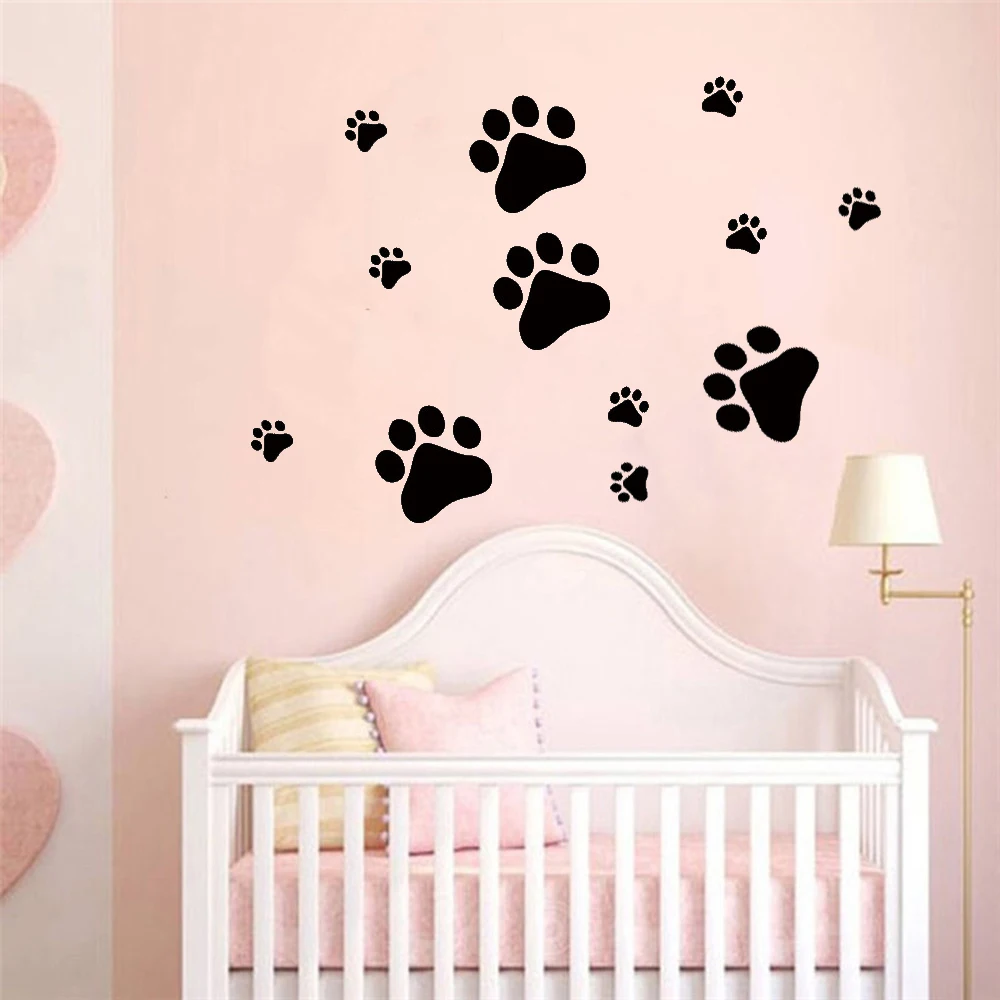 10 pc Funny Dog Cat Paw DIY Vinyl Wall Stickers Room Bedroom Decal Cabinet Door Food Dish Kitchen Bowl Car Sticker Home Decor