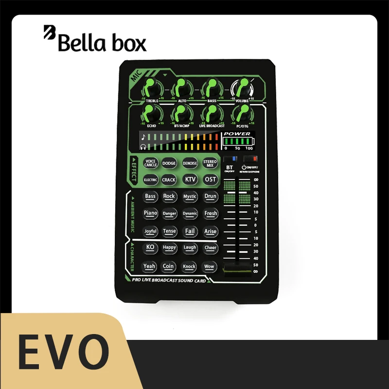 

Bella Box EVO E1 Live Sound Card Mixer With Bluetooth Computer Anchor Mobile Phone Singing Microphone For Tiktok