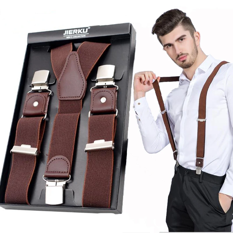 Nouveau homme bretelles nouveaux bretelles 3 Clips en cuir décontracté bretelles pantalon sangle cadeau pour papa haute qualité Tirantes