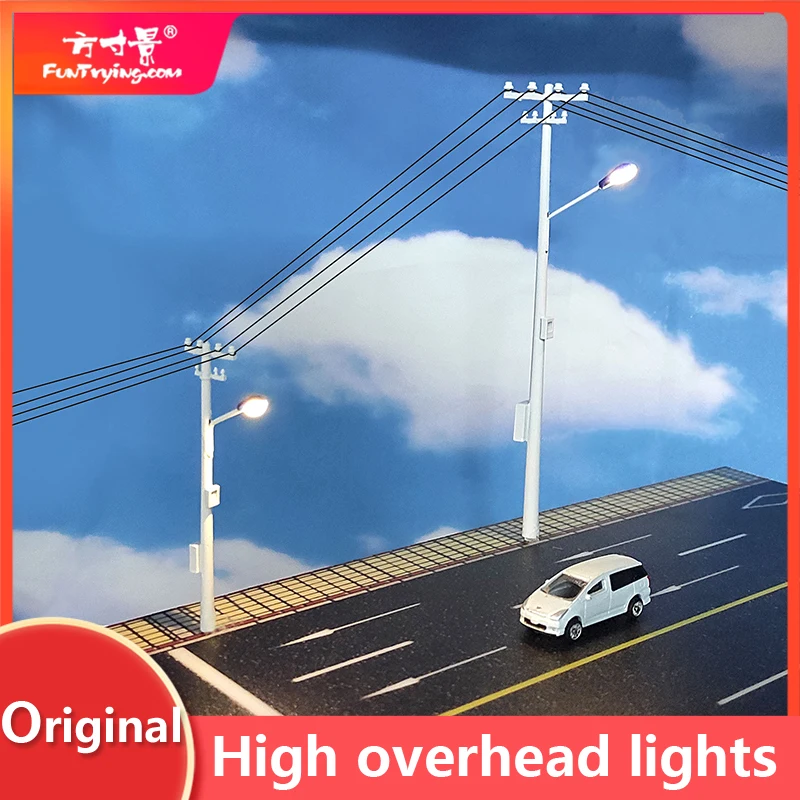 Ho N Scale Model Utility Pole com luz, luzes de rua para fazer dioramas, trem, ferrovia, layout ferroviário, 1:87