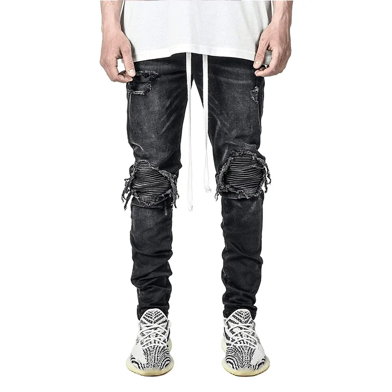 Retro Hole Destruction Trousers Biker Distressed Jeans Men Denim Trousers Men Jeans Fashion Designer Brand Black Jean Male