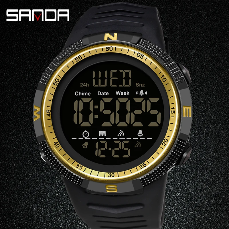 Montre de Sport militaire pour hommes, horloge de marque de mode SANDA, montre-Bracelet numérique antichoc, compte à rebours, étanche, Bracelet