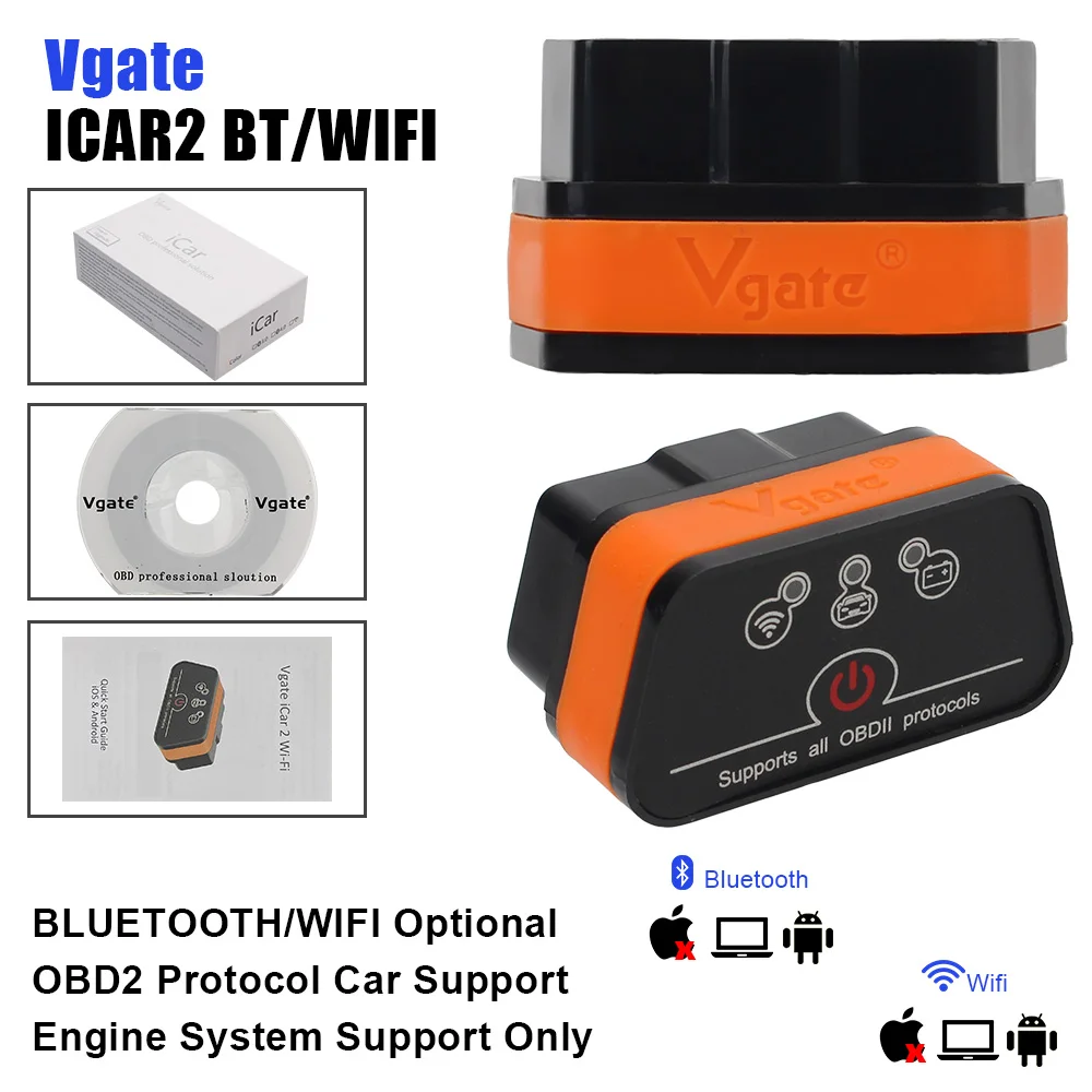 Auto Diagnostic Tools For Vgate Icar2 WIFI Bluetooth ELM327 V1.5 OBD2 Code Reader Car Scanner 12V 16Pin Automotive Accessories