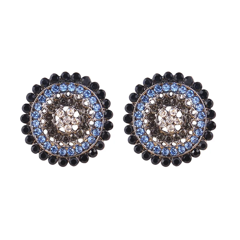 Colorful Crystal Geometric Circle Rhinestone Inlaid Crystal Stud Earrings Trendy Women Piercing Earrings for Party Jewelry