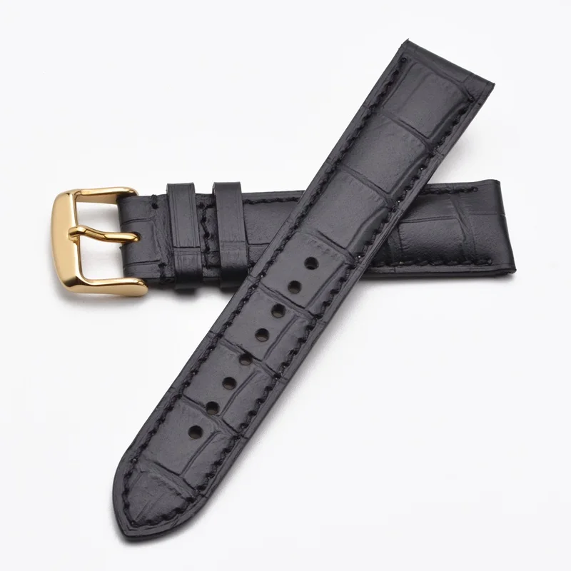 BISONSTRAP Leather Watchband 14mm 18mm 19mm 20mm 21mm 22mm Alligator Embossed Watch Strap Gold Buckle Men Women Bracelet Strap