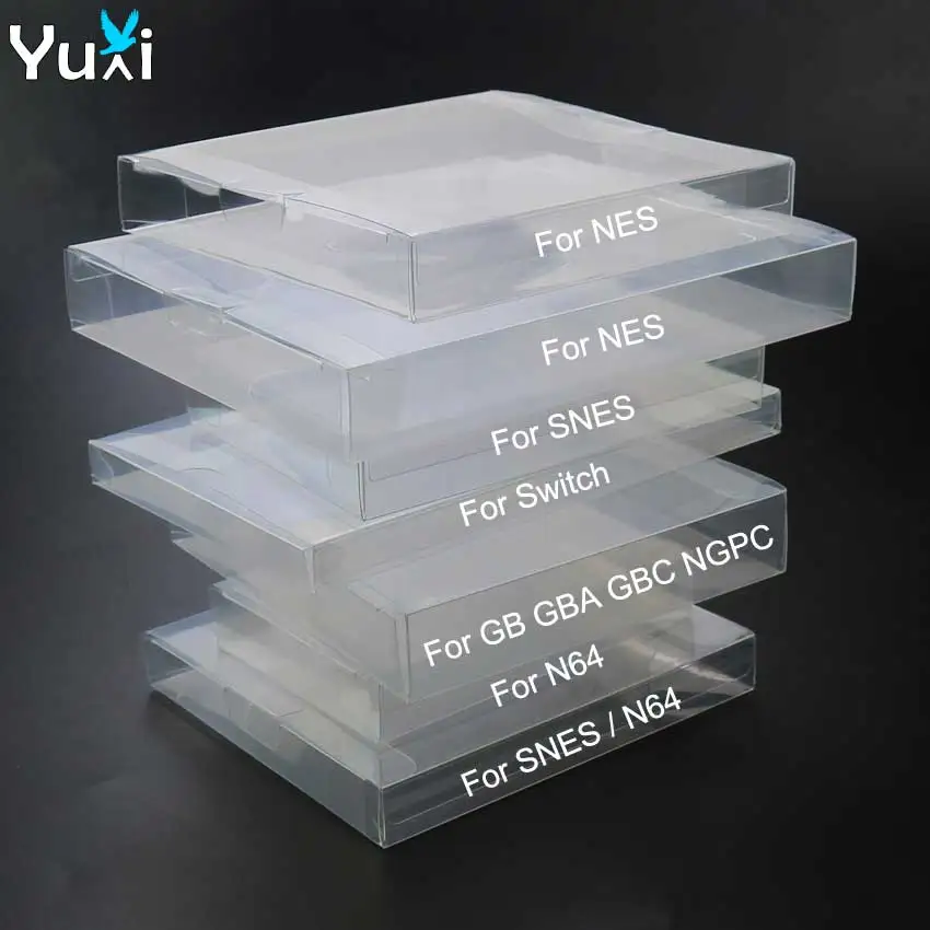 

YuXi Clear Transparent Game Cartridge Box Case CIB Games Plastic PET Protector for N64 NES SNES for GB GBA GBC NGPC Switch