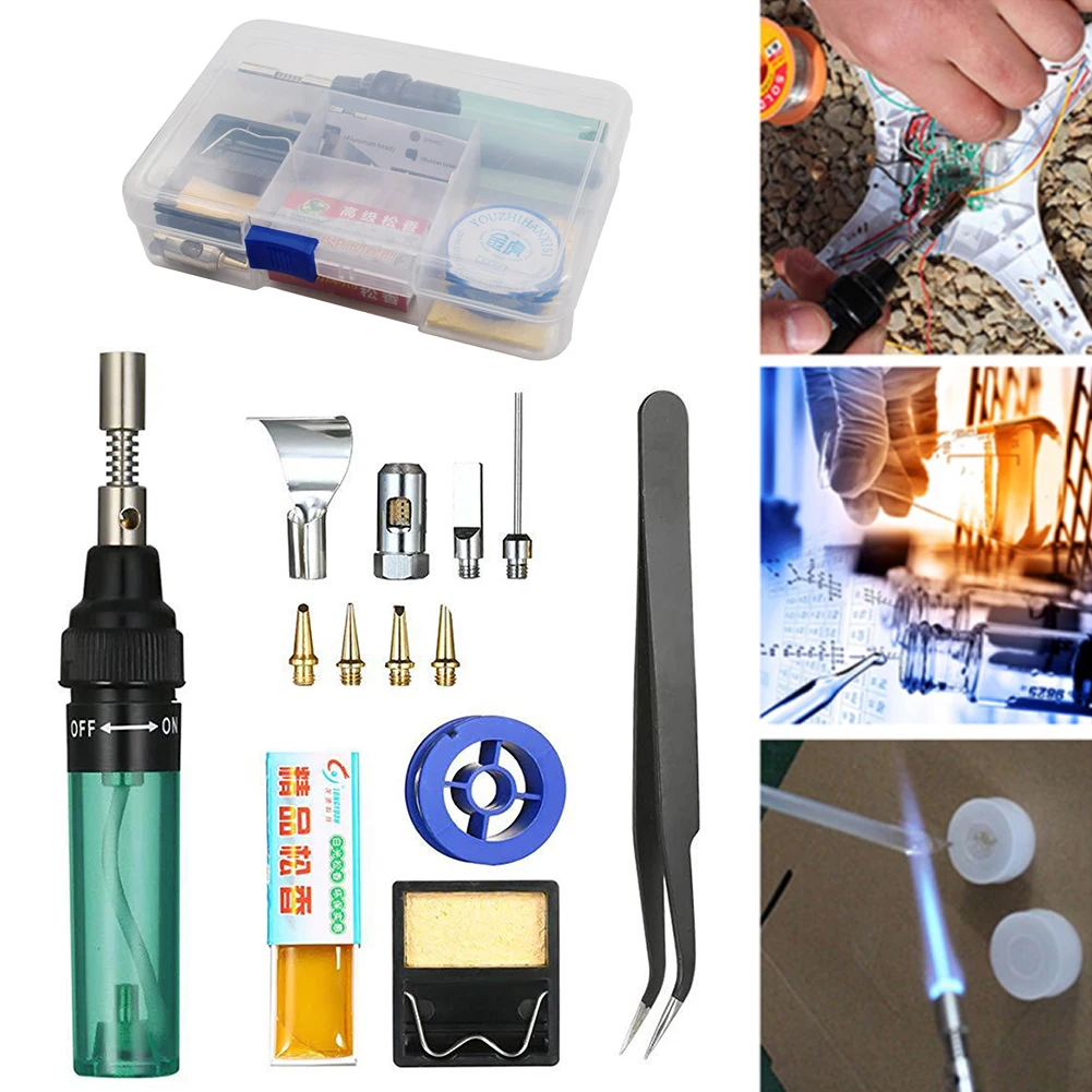 

13PCS Gas Soldering Iron 3-In-1 Cordless Butane Torch Welding Pen 1300°C Adjustable Burner Mini Butane Welder Universal