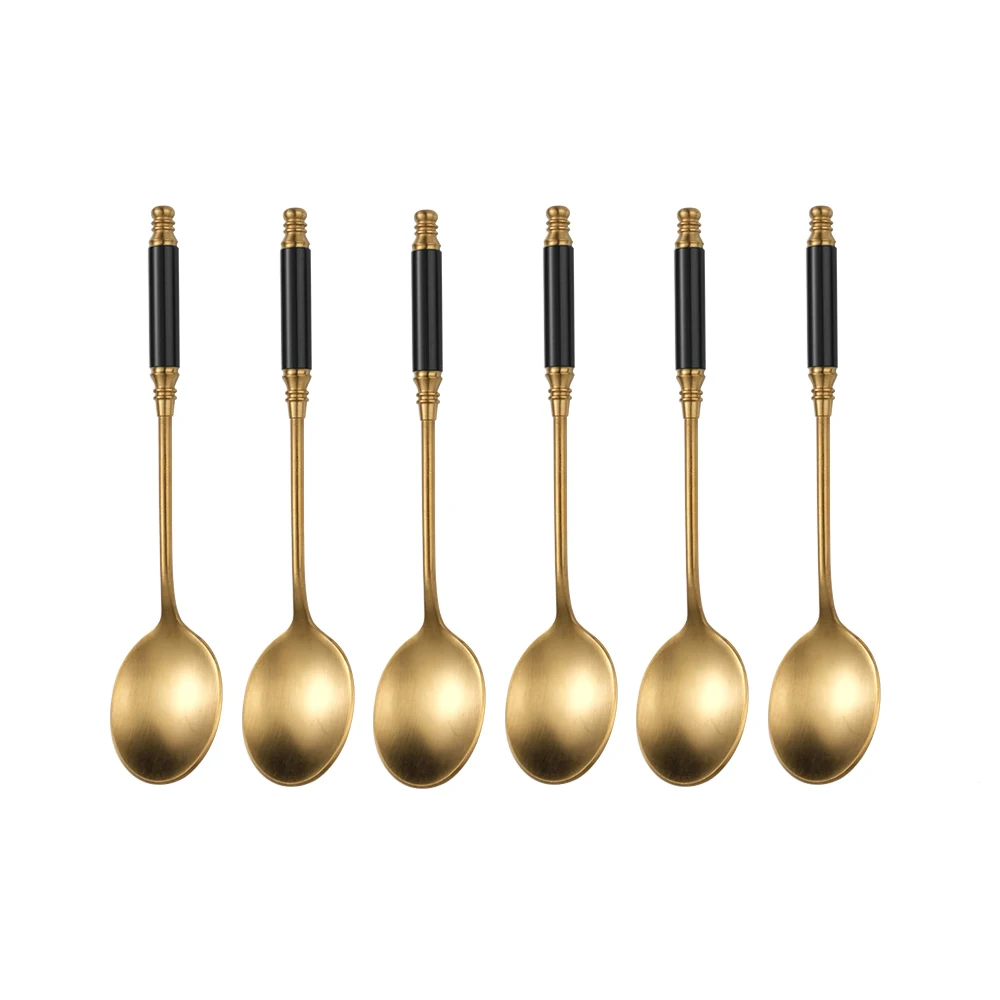 

6 Pcs Coffee Spoon 304 Stainless Steel Sanding Gold-plated Spray Paint European Retro Court Style Cylindrical Dessert Tiny Spoon