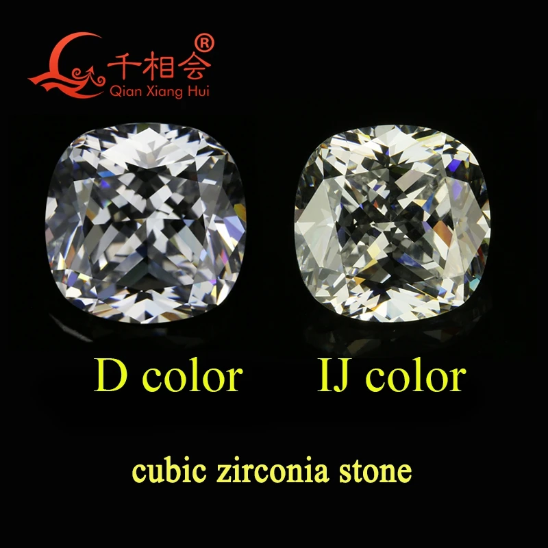 cushion shape IJ or MN yellowish white color  for cubic zirconia loose CZ stone made by Qianxiang Hui  for jewelry making