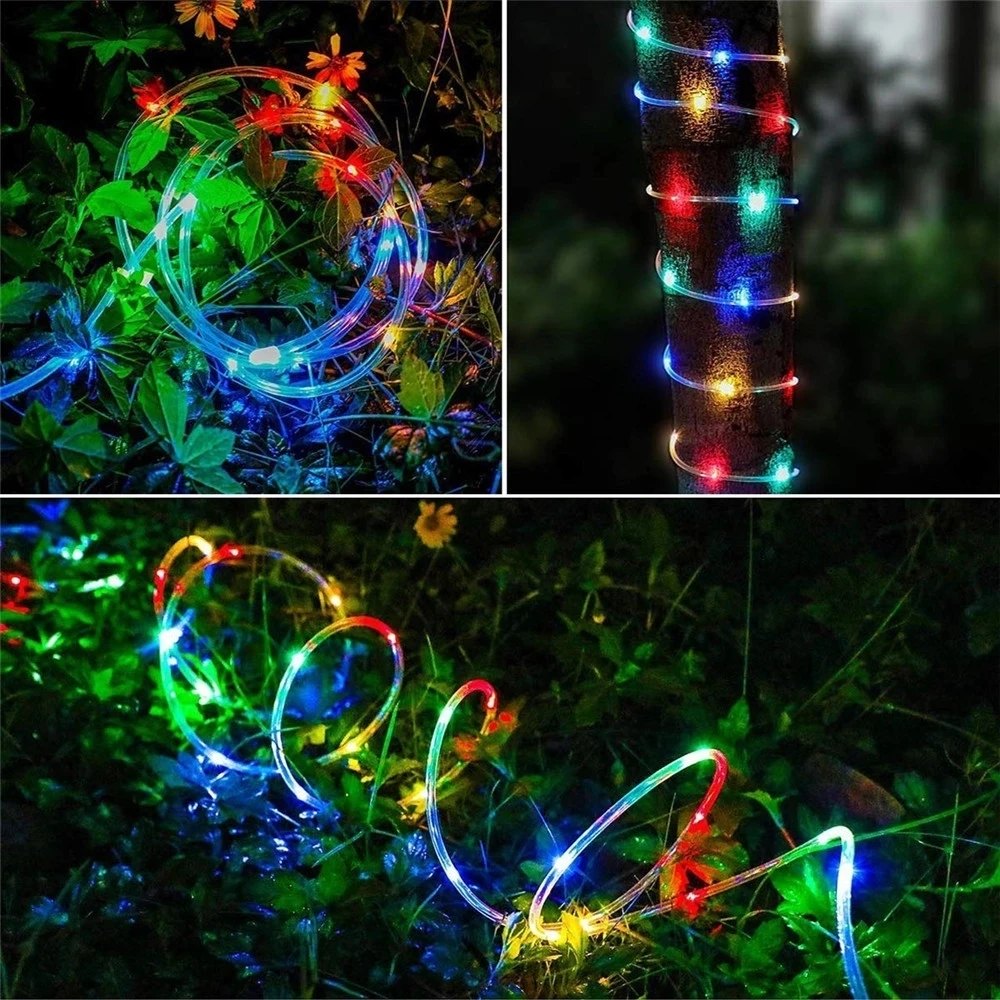 7M 12M Outdoor Solar Rope String Lights 8 Modes LED Copper Wire Fairy Light Waterproof Tube Lamp For Garden Wedding Patio Decor