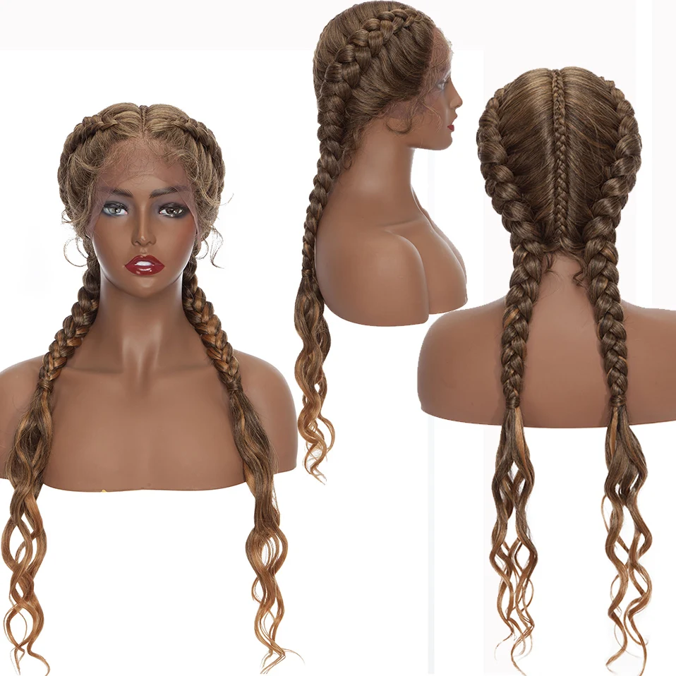 My-Lady 26'' Synthetic Box Braids Lace Front Wig With Baby Hair Lace Frontal Afro Wig Loose End Glueless Braided Brazilian Wigs