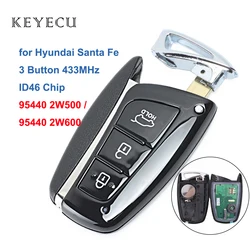 Keyecu-llave de coche remota inteligente Fob, 3 botones, Chip ID46 de 433MHz para Hyundai Santa Fe 2012-2015 FCC ID: 95440 2W500 / 2W600