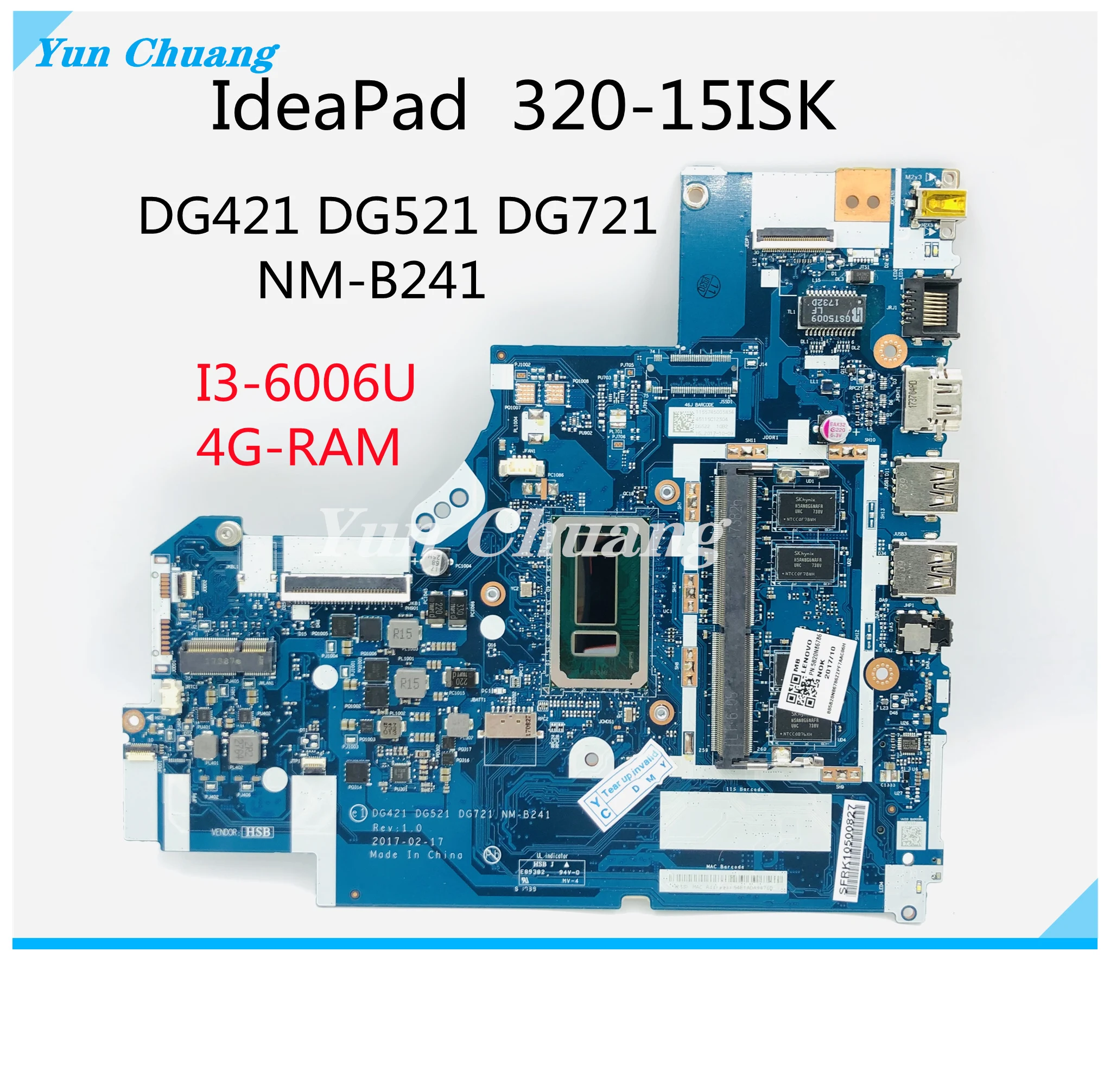 

5B20N86786 DG421 DG521 DG721 NM-B241 For Lenovo IdeaPad 320-15ISK Laotop Motherboard With I3-6006U CPU 4G-RAM 100% Fully Tested