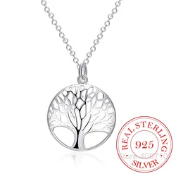 Hot Tree of Life Crystal Round Small Pendant Necklace 925 sterling silver Bijoux Collier Elegant Women Jewelry Gift Dropshipping